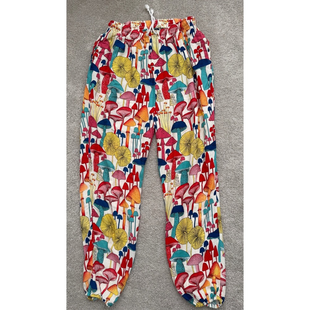 Colorful Mushroom Print Jogger Pants Elastic Waist Drawstring Festival Lounge